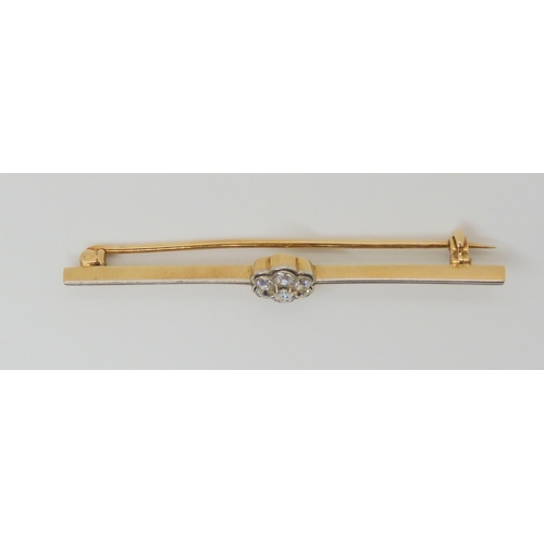 2790 - A DIAMOND FLOWER BAR BROOCHthe mount in yellow and white metal and set with estimated approx 0.50cts... 