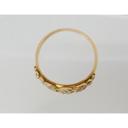 2800 - A VICTORIAN RINGthe date 1888 picked out in split pearls and corals to the yellow metal mount. Finge... 