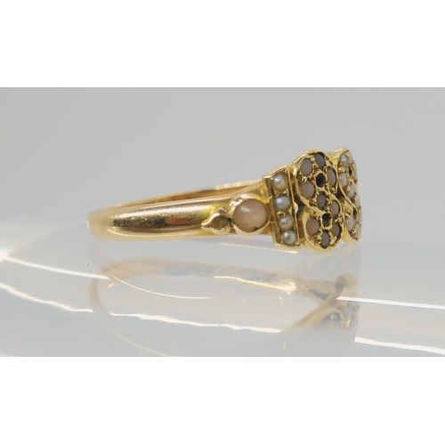 2800 - A VICTORIAN RINGthe date 1888 picked out in split pearls and corals to the yellow metal mount. Finge... 