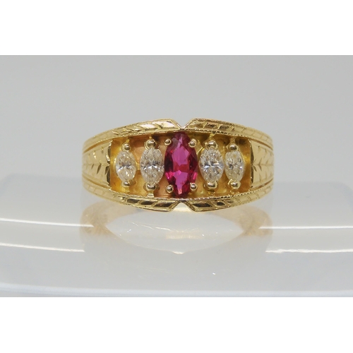 2820 - A 14K GOLD RINGset with marquis diamonds to an estimated approx diamond total of 0.40cts, further se... 