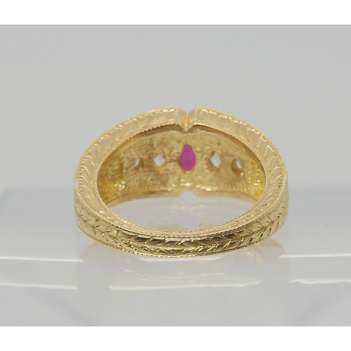 2820 - A 14K GOLD RINGset with marquis diamonds to an estimated approx diamond total of 0.40cts, further se... 