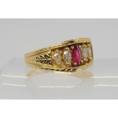 2820 - A 14K GOLD RINGset with marquis diamonds to an estimated approx diamond total of 0.40cts, further se... 