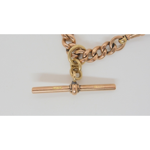 2826 - A ROSE GOLD FOB CHAIN & SEALthe curb chain is hallmarked 9, .375 to every link, 'T' bar and one ... 