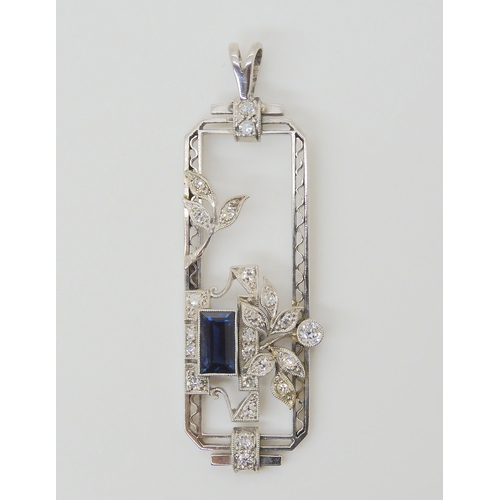 2835 - AN ART DECO DIAMOND & SAPPHIRE PENDANTset throughout in 18ct white gold and platinum with floral... 