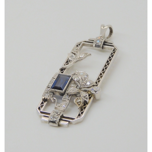 2835 - AN ART DECO DIAMOND & SAPPHIRE PENDANTset throughout in 18ct white gold and platinum with floral... 