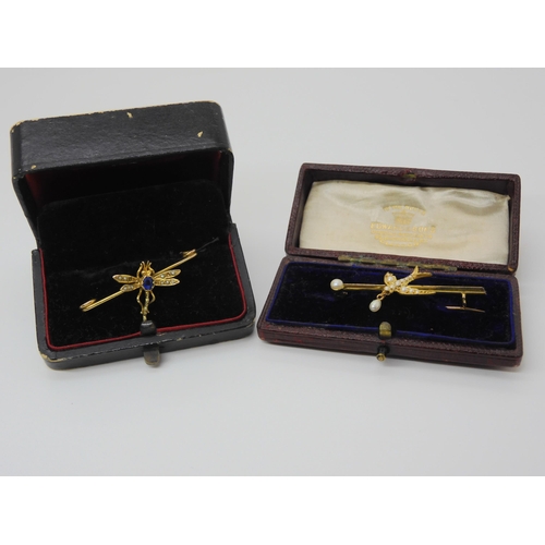 2837 - TWO VINTAGE BROOCHESa 15ct gold pearl set swallow brooch, in original box inscribed 1899, length 4.4... 