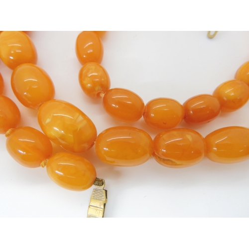 2843 - A STRING OF AMBER BEADSlargest bead 18mm x 12.4mm, smallest 13.3mm x 9.4mm, overall length 79cm, wei... 