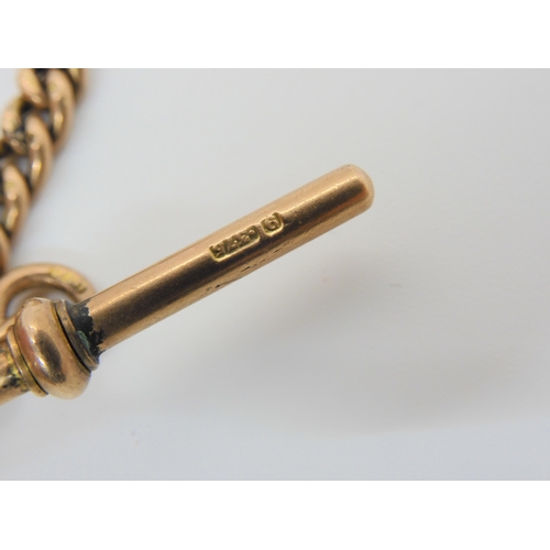 2857 - A 9CT ROSE GOLD ALBERT CHAINthe tapered fob chain is stamped .375 9ct to every link, 'T' bar and lob... 