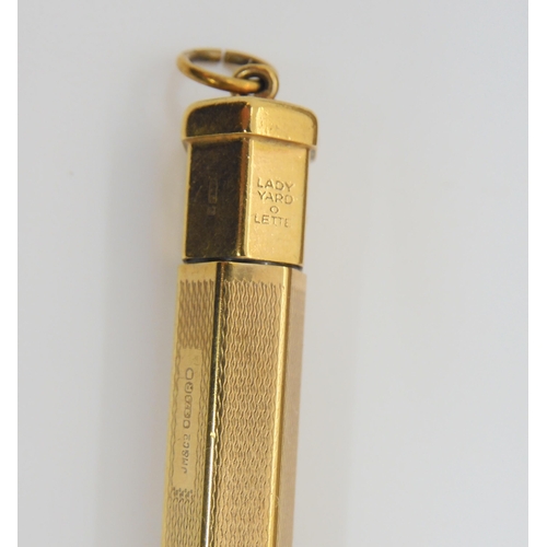 2859 - A 9CT GOLD PROPELLING PENCILThe Lady Yard-o-lead, hallmarked London, 1952, sponsors mark Johnson Mat... 