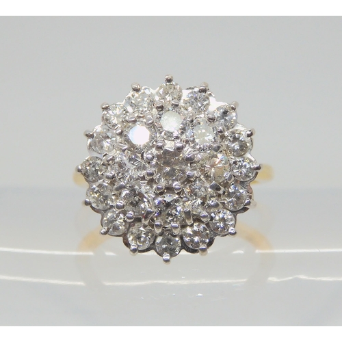 2870 - A SUBSTANTIAL DIAMOND CLUSTER RINGset with estimated approx 1ct of brilliant cut diamonds, finger si... 