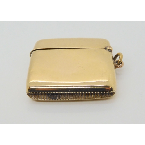 2871 - A 9CT GOLD VESTAwith London hallmarks for 1912, makers mark Horace Woodward & Co Ltd. Dimensions... 