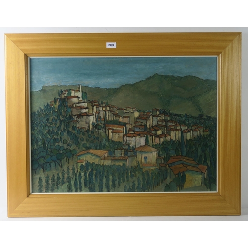 2909 - CARLO ROSSI RSW RGI (SCOTTISH 1921-2010)HILL TOWN Oil on board, signed lower right, 54 x 75cm (21.25... 