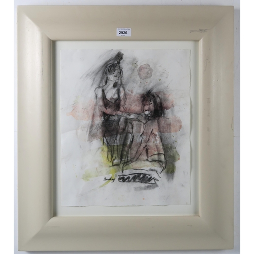 2926 - MURIEL BARCLAY (SCOTTISH CONTEMPORARY) SEATED FIGURES Mixed media, signed lower centre, 42... 