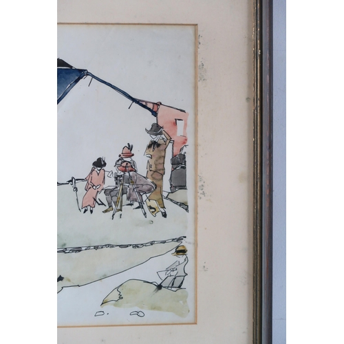 2928 - JESSIE MARION KING (SCOTTISH 1875-1949)FIGURES BY A CROFT WITH A DACHSHUND Pen/ink on paper, signed ... 