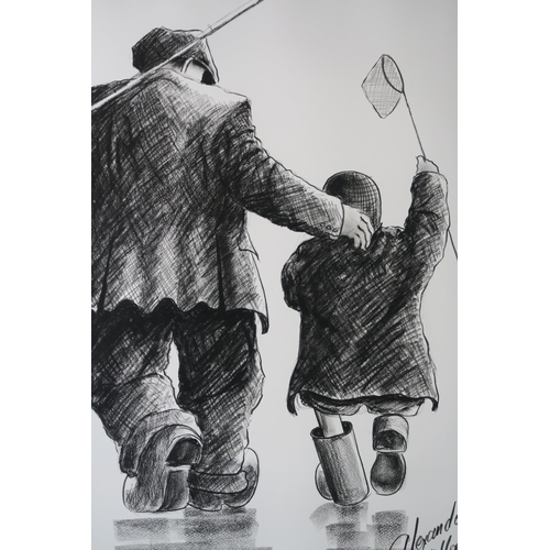 2938 - ALEXANDER MILLAR (SCOTTISH b.1960)DOWN TO THE LAKE Charcoal on paper, signed lower right, 75 x ... 