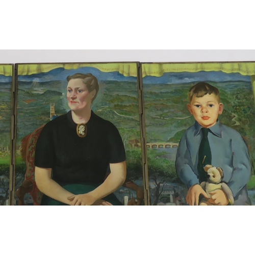 2944 - WILLIAM CROSBIE RSA RGI (1915-1999)TRIPTYCH OF MOTHER AND TWO CHILDREN Oil on hinged panels, 10... 