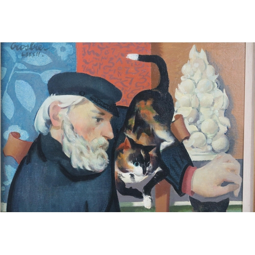 2946 - WILLIAM CROSBIE RSA RGI (1915-1999)SELF PORTRAIT WITH CATSOil on board, signed upper right, inscribe... 