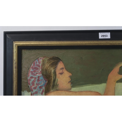 2953 - WILLIAM CROSBIE RSA RGI (1915-1999)RECLINING NUDE Oil on board, signed upper right, 45 x 60cm (... 