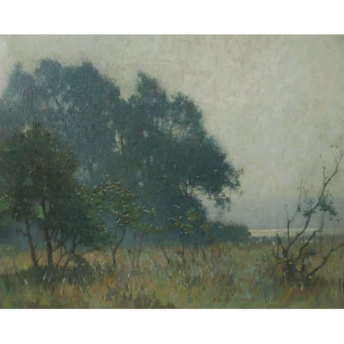 2958 - JAMES BELL ANDERSON RSA (SCOTTISH 1886-1938) LANDSCAPE AT DUSK Oil on canvas, signed lower... 