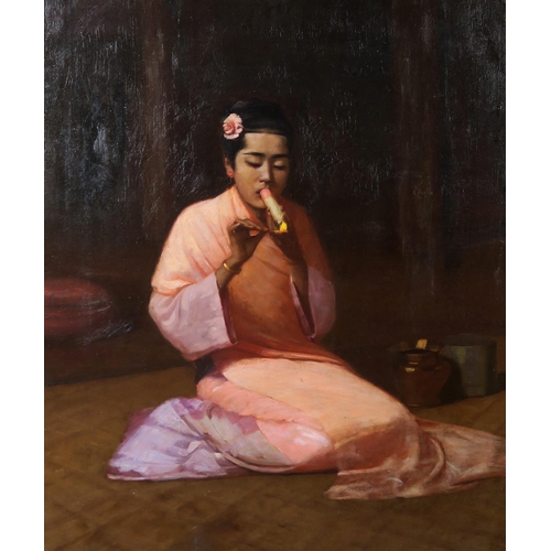 2961 - JAMES RAEBURN MIDDLETON (BRITISH 1855-1931)BURMESE GIRL KNEELINGOil on canvas, signed lower left, 60... 