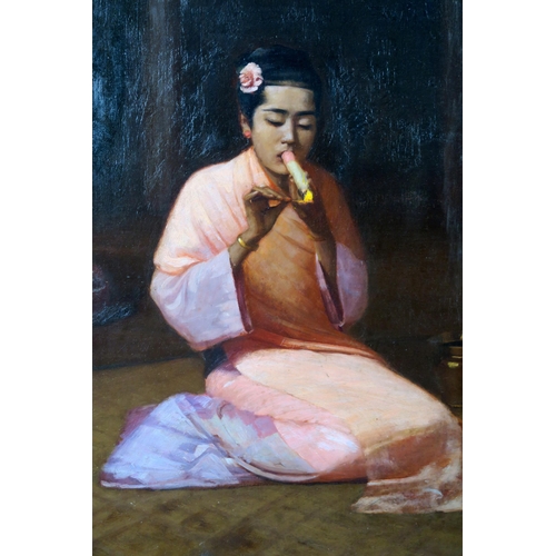 2961 - JAMES RAEBURN MIDDLETON (BRITISH 1855-1931)BURMESE GIRL KNEELINGOil on canvas, signed lower left, 60... 