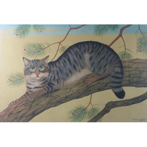 2963 - RALSTON GUDGEON RSA RSW (SCOTTISH 1910-1984) A WILD CAT RESTING Watercolour, signed lower right, 49 ... 