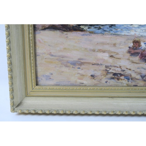 2968 - JOSEPH MILNE (SCOTTISH 1857-1911)CHILDREN RELAXING ON THE SAND AND IN THE SHALLOWSOil on canvas, sig... 