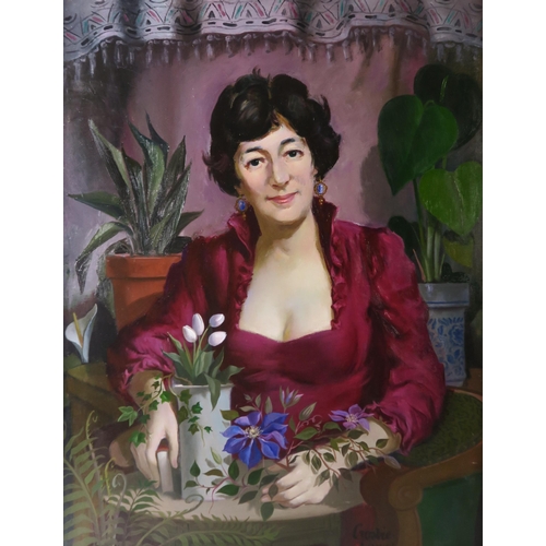 2979 - WILLIAM CROSBIE RSA RGI (1915-1999)SEATED PINK LADYOil on canvas, signed lower right, 91 x 72cm (35.... 