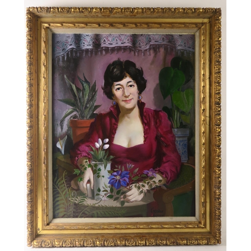 2979 - WILLIAM CROSBIE RSA RGI (1915-1999)SEATED PINK LADYOil on canvas, signed lower right, 91 x 72cm (35.... 