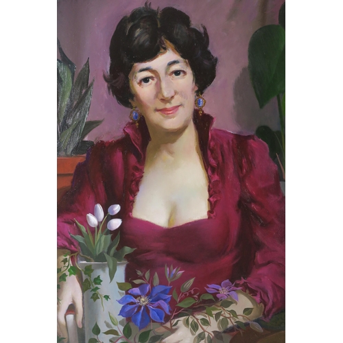 2979 - WILLIAM CROSBIE RSA RGI (1915-1999)SEATED PINK LADYOil on canvas, signed lower right, 91 x 72cm (35.... 