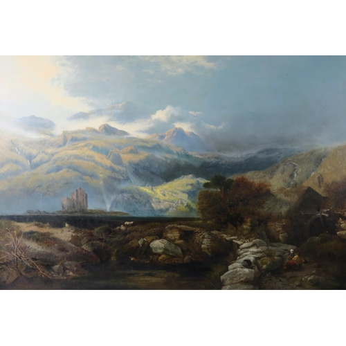 2987 - HENRY BRIGHT (BRITISH 1810-1873)MOUNTAINOUS LANDSCAPE WITH CHURCH AND FIGURESOil on canvas, signed l... 