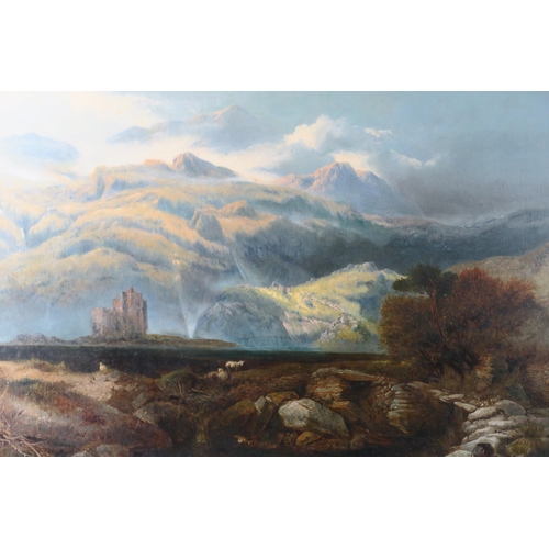 2987 - HENRY BRIGHT (BRITISH 1810-1873)MOUNTAINOUS LANDSCAPE WITH CHURCH AND FIGURESOil on canvas, signed l... 