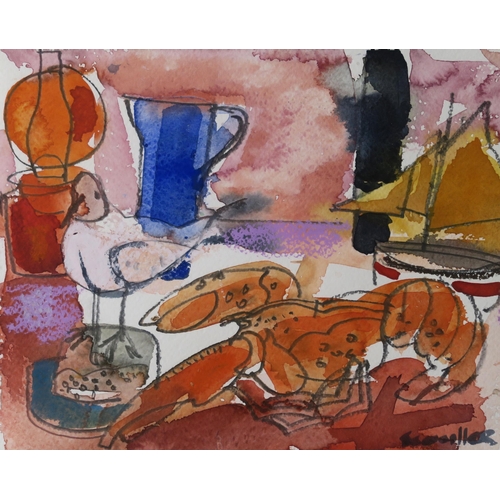 2991 - GLEN SCOULLAR RSW RGI (SCOTTISH b.1950)STILL LIFE WITH LOBSTER Mixed media, signed lower right,... 