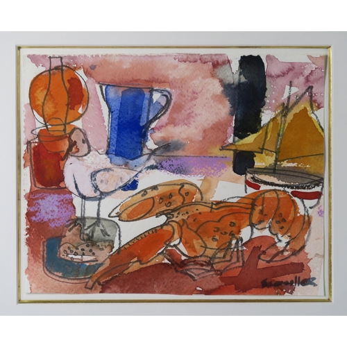 2991 - GLEN SCOULLAR RSW RGI (SCOTTISH b.1950)STILL LIFE WITH LOBSTER Mixed media, signed lower right,... 