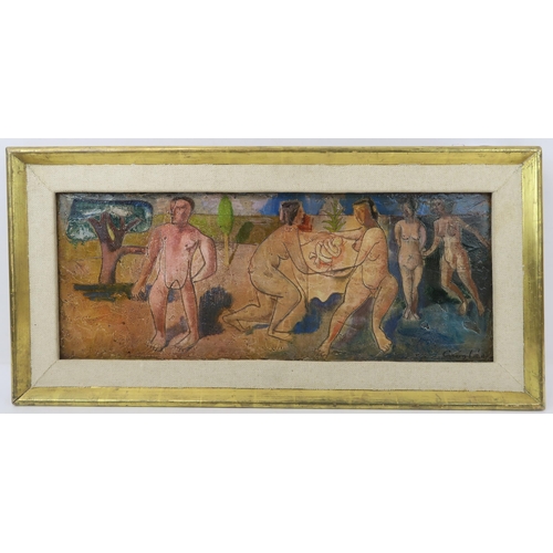 2993 - WILLIAM CROSBIE RSA RGI (1915-1999)FIRST BORN Oil on board, signed lower right, 24 x 64cm (9.5 ... 