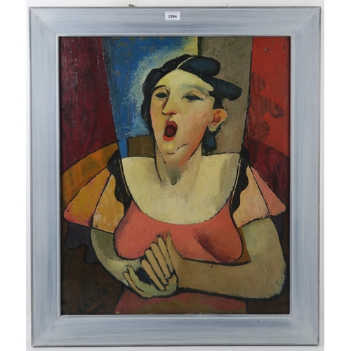 2994 - WILLIAM CROSBIE RSA RGI (1915-1999)WOMAN SINGING Oil on panel, signed lower left, 72 x 60cm (28... 