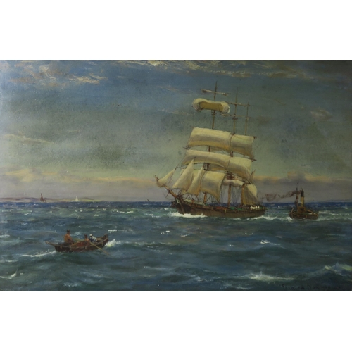 2995 - PATRICK DOWNIE RSW (1854-1945)MEETING THE PILOT, FIRTH OF CLYDE Oil/pencil on board, signed low... 