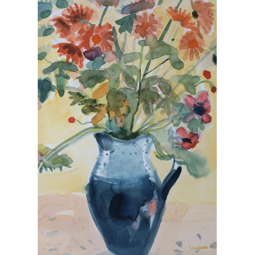 3000 - GLEN SCOULLAR RSW RGI (SCOTTISH b.1950)STILL LIFE OF FLOWERS IN A JUG Watercolour, signed lower... 