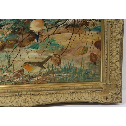 3002 - RALSTON GUDGEON RSA RSW (SCOTTISH 1910-1984) BRAMBLE FINCHES Oil on board, signed lower ri... 