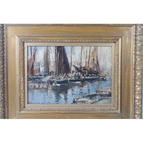 3004 - MASON HUNTER (SCOTTISH 1854-1921)FISHING HARBOUR Oil on board, signed lower left, dated, 23 x 3... 