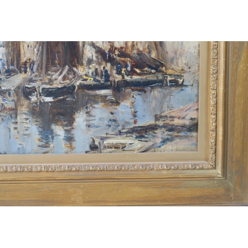 3004 - MASON HUNTER (SCOTTISH 1854-1921)FISHING HARBOUR Oil on board, signed lower left, dated, 23 x 3... 