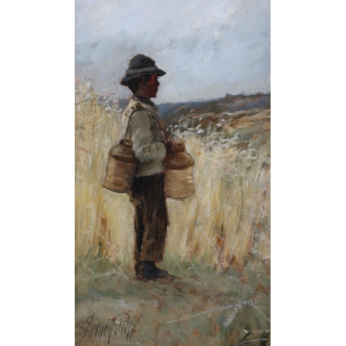 3005 - SIDNEY PIKE (BRITISH 1858-1923)BOY IN CROPS Oil on board, signed lower left, 21 x 12cm (8.25 x ... 