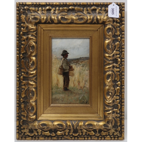 3005 - SIDNEY PIKE (BRITISH 1858-1923)BOY IN CROPS Oil on board, signed lower left, 21 x 12cm (8.25 x ... 