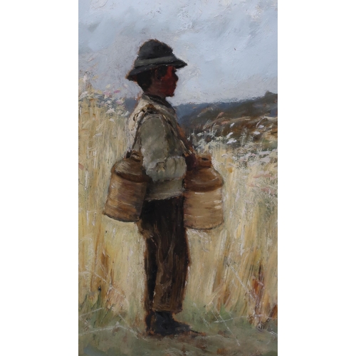 3005 - SIDNEY PIKE (BRITISH 1858-1923)BOY IN CROPS Oil on board, signed lower left, 21 x 12cm (8.25 x ... 