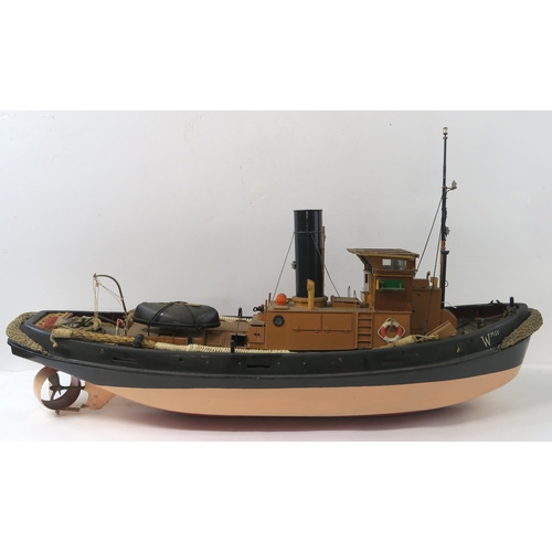 3016 - WILLIAM CROSBIE RSA RGI (1915-1999)STEAM TRAWLER Wood and mixed media sculpture, inscribed, 90c... 