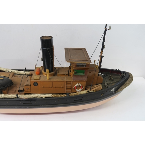 3016 - WILLIAM CROSBIE RSA RGI (1915-1999)STEAM TRAWLER Wood and mixed media sculpture, inscribed, 90c... 