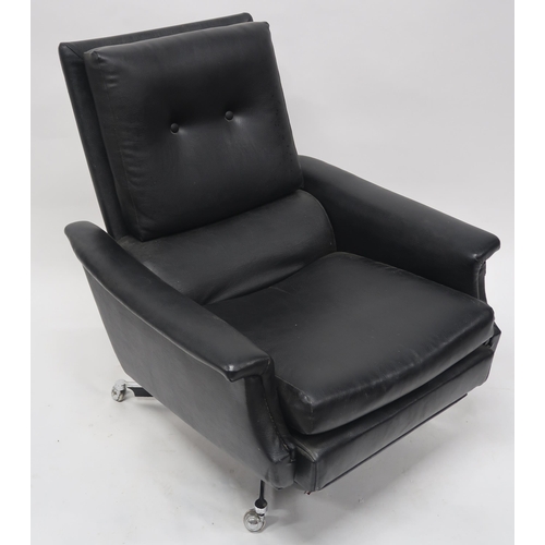 2125 - A MID 20TH CENTURY HIMOLLA RECLINING ARMCHAIRwith black vinyl upholstered seat on chromed quadrupeda... 