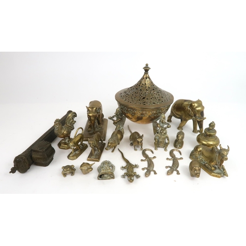 2428 - A GROUP OF INDIAN BRASS WARES Comprising;seventeen animals, buddha, 5.5cm high, bottle vase, 7.5cm h... 