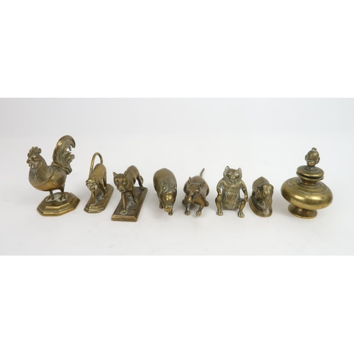 2428 - A GROUP OF INDIAN BRASS WARES Comprising;seventeen animals, buddha, 5.5cm high, bottle vase, 7.5cm h... 