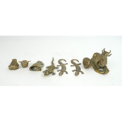 2428 - A GROUP OF INDIAN BRASS WARES Comprising;seventeen animals, buddha, 5.5cm high, bottle vase, 7.5cm h... 